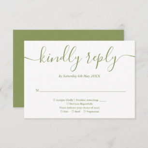 Elegant Modern Moss Green Script RSVP Kaartje