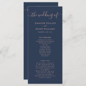 Elegant Modern Navy Blue en Blush Wedding Programma (Voorkant / Achterkant)