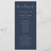 Elegant Modern Navy Blue en Blush Wedding Programma (Voorkant)