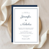 Elegant Modern Navy Blue Script Wedding Kaart