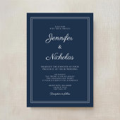 Elegant Modern Navy Blue Script Wedding Kaart
