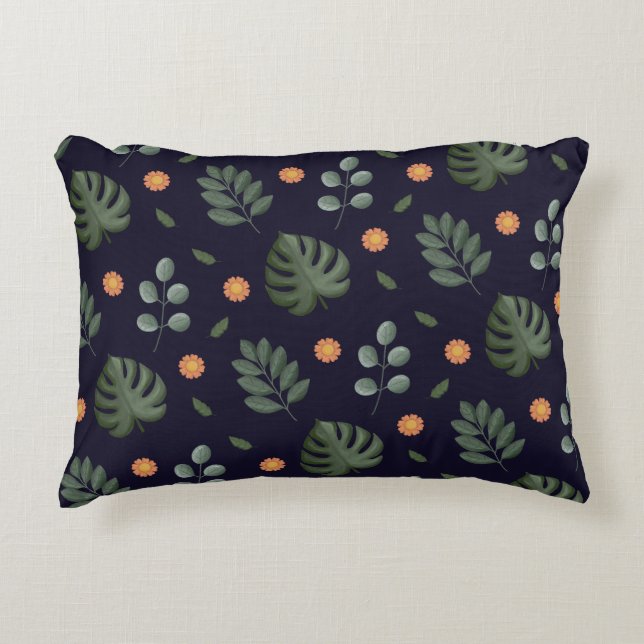 Elegant Modern Navy Botanical Leaf Floral Accent Kussen (Voorkant)