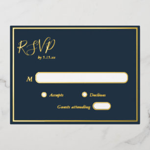 Elegant modern Navy Gold Foil RSVP Briefkaart