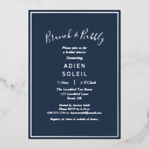 Elegant Modern Navy Silver Brunch en Bubble Folie Uitnodiging