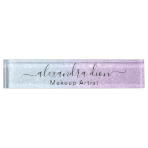 Elegant Modern ombre blue en paarse glitter Naambordje
