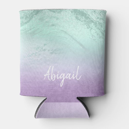 Elegant modern ombre paars & mint glitter marmer blikjeskoeler (Voorkant)