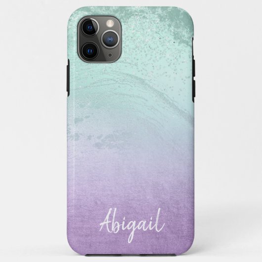 Elegant modern ombre paars & mint glitter marmer Case-Mate iPhone case (Achterkant)