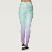 Elegant modern ombre paars & mint glitter marmer leggings (Achterkant)