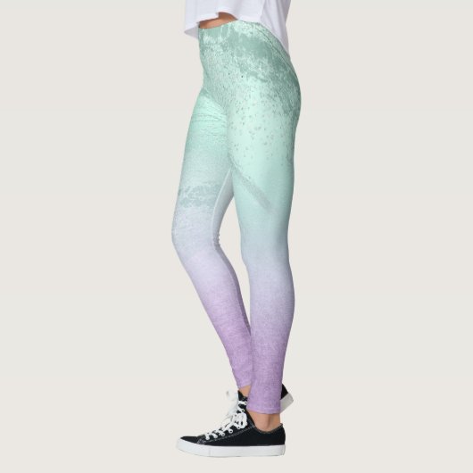 Elegant modern ombre paars & mint glitter marmer leggings (Links)