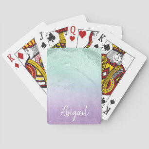 Elegant modern ombre paars & mint glitter marmer pokerkaarten
