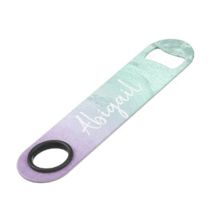 Elegant modern ombre paars & mint glitter marmer speed flessenopener