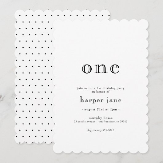 Elegant Modern One 1st Birthday Uitnodiging (Voorkant / Achterkant)