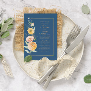 Elegant Modern Oranje Blauw Waterverf Bloemen Kaart