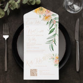 Elegant Modern Oranje geel Waterverf Bloemen All In One Uitnodiging