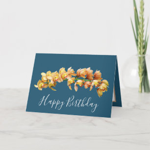 Elegant Modern Orchids Cyan Back Flower Birthday Kaart