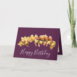 Elegant Modern Orchids Plum Back Flower Birthday Kaart