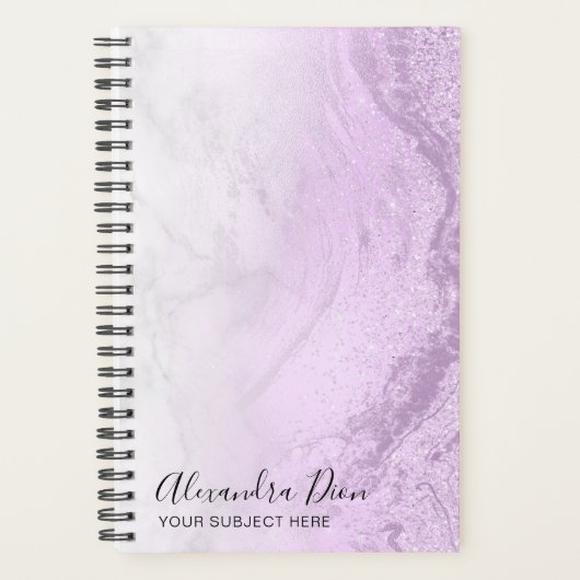 Elegant modern paars glitter witte marmer planner (Voorkant)