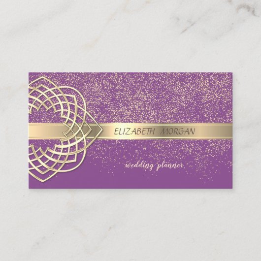 Elegant Modern Paars Gouden Confetti Visitekaartje (Voorkant)