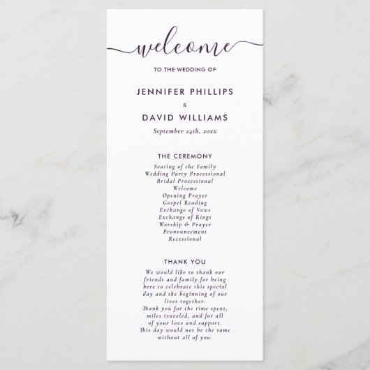 Elegant Modern Paars Huwelijksprogramma Programma (Voorkant)