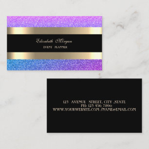 Elegant modern, paarse gestreepte glitter visitekaartje