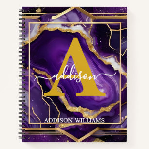 Elegant Modern Paarse Gouden Glitter Agaat Monogra Notitieboek