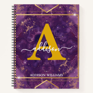 Elegant Modern Paarse Gouden Glitter Agaat Monogra Notitieboek