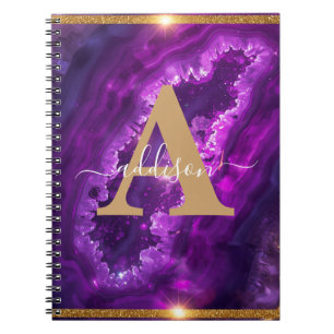 Elegant Modern Paarse Gouden Glitter Agaat Monogra Notitieboek