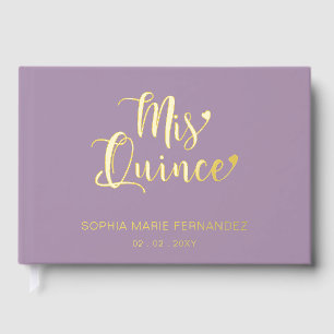 Elegant modern Paarse gouden quinceañera Gastenboek