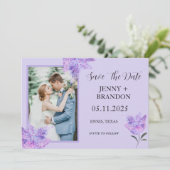 Elegant Modern Paarse Lila Bloemen Foto chic Save The Date (Staand voorkant)