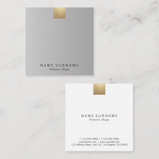 Elegant modern pasta grijs gradiënt gouden accent vierkante visitekaartje (Voorkant / Achterkant)