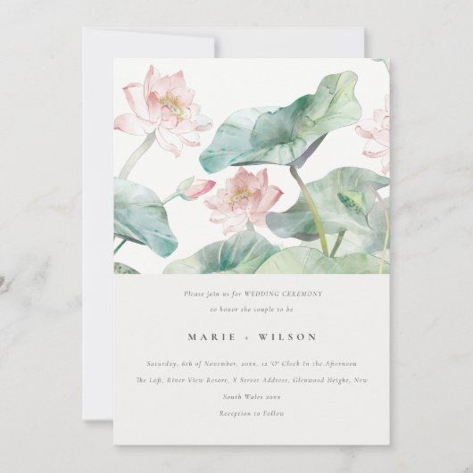 Elegant Modern Pastel Blush Waterlily Wedding Kaart (Voorkant)