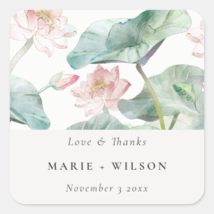 Elegant Modern Pastel Blush Waterlily Wedding Vierkante Sticker