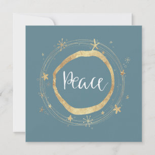 Elegant Modern Peace Ice Blue Gold Star Feestdagenkaart