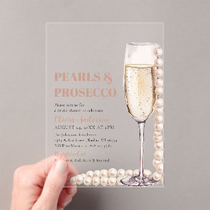 Elegant Modern Pearls en Prosecco Vrijgezellenfees Acryl Uitnodigingen