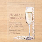 Elegant Modern Pearls en Prosecco Vrijgezellenfees Acryl Uitnodigingen (Voorkant)