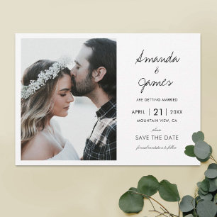Elegant Modern Photo Black Script Wedding Save The Date