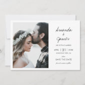 Elegant Modern Photo Black Script Wedding Save The Date (Voorkant)