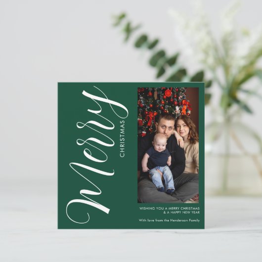 Elegant Modern Photo Holiday Invitation | Merry Kaart (Staand voorkant)