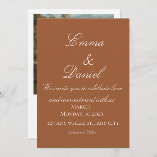 Elegant Modern Photo Wedding Invitation Kaart (Voorkant / Achterkant)