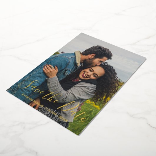 Elegant Modern Photo Wedding Save the Date Folie Uitnodiging (Gedraaid)