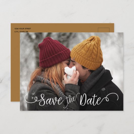 Elegant modern Photo Wedding White Save the Date Aankondigingskaart (Voorkant / Achterkant)