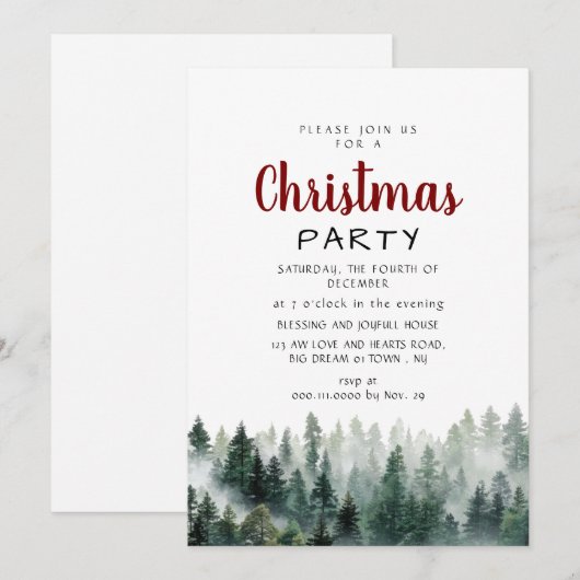 Elegant Modern Pine Forest Christmas Party Kaart (Voorkant / Achterkant)