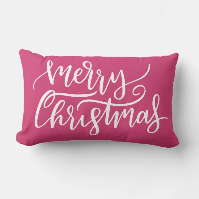 Elegant Modern Pink Merry Kerstkalligrafie Kussen (Voorkant)