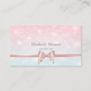 Elegant Modern Pink Ribbon Bow, Glitter Bokeh Visitekaartje