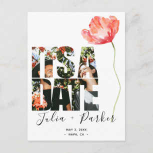 Elegant Modern Poppy Red Wedding Sla de datum op Aankondigingskaart