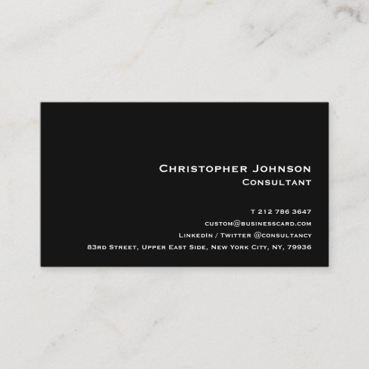 Elegant modern Professional Plain Black Minimalist Visitekaartje (Voorkant)
