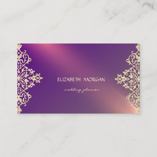 Elegant Modern Professioneel Violet Goud Kant Visitekaartje (Voorkant)