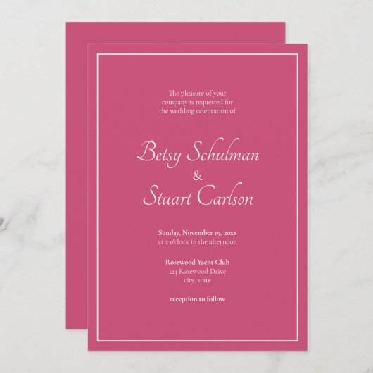 Elegant Modern Raspberry Pink Wedding Uitnodiging (Voorkant / Achterkant)