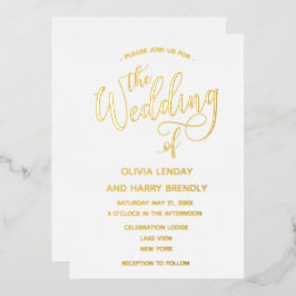 Elegant modern Real Gold Script Weddenschap Folie Uitnodiging