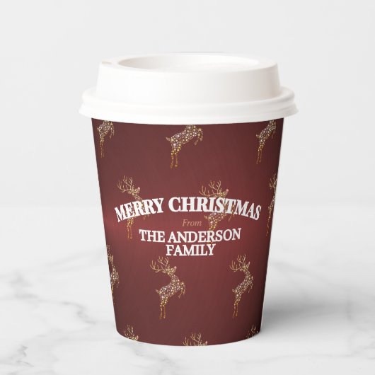 Elegant Modern Red and Gold Reindeer Christmas Papieren Bekers (Achterkant)